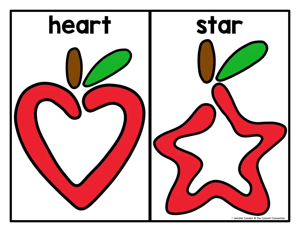 Heart and star mats: a heart-shaped apple and a star-shaped apple with stems and leaves to form with dough snakes