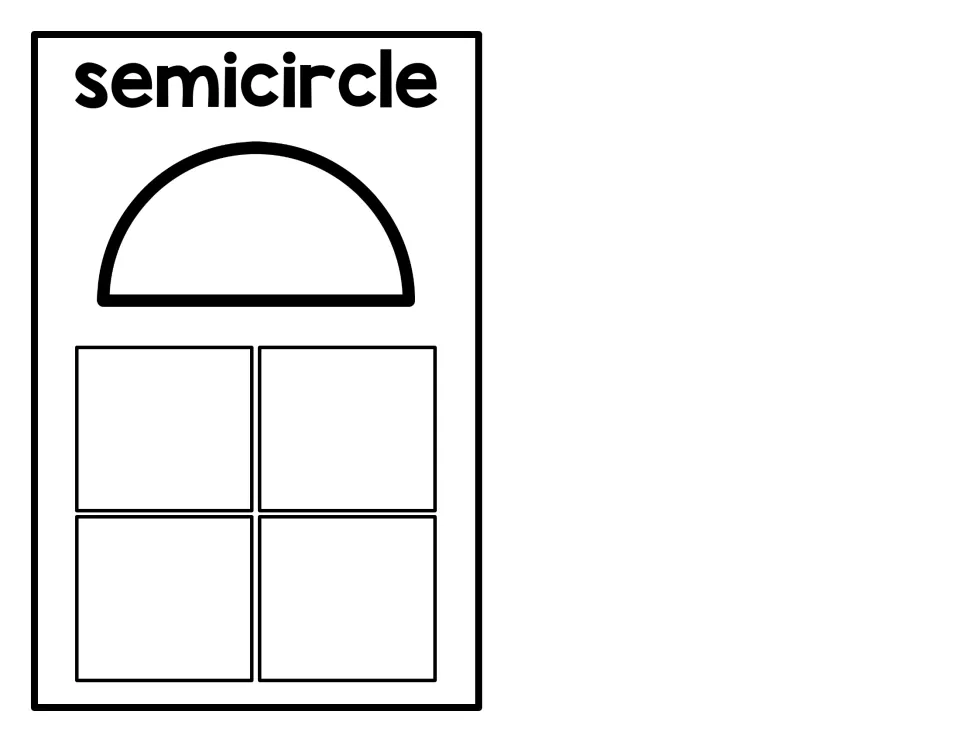 Semicircle sorting mat labeled semicircle, with a half-circle outline for matching apple-shaped cards