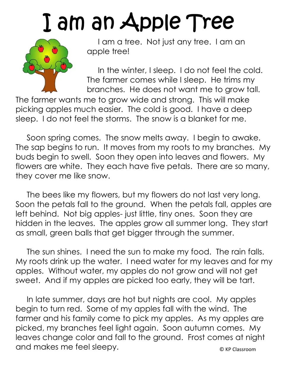 I am an Apple Tree longer version: the tree tells its seasons, adding snow as a blanket and tart apples picked too early
