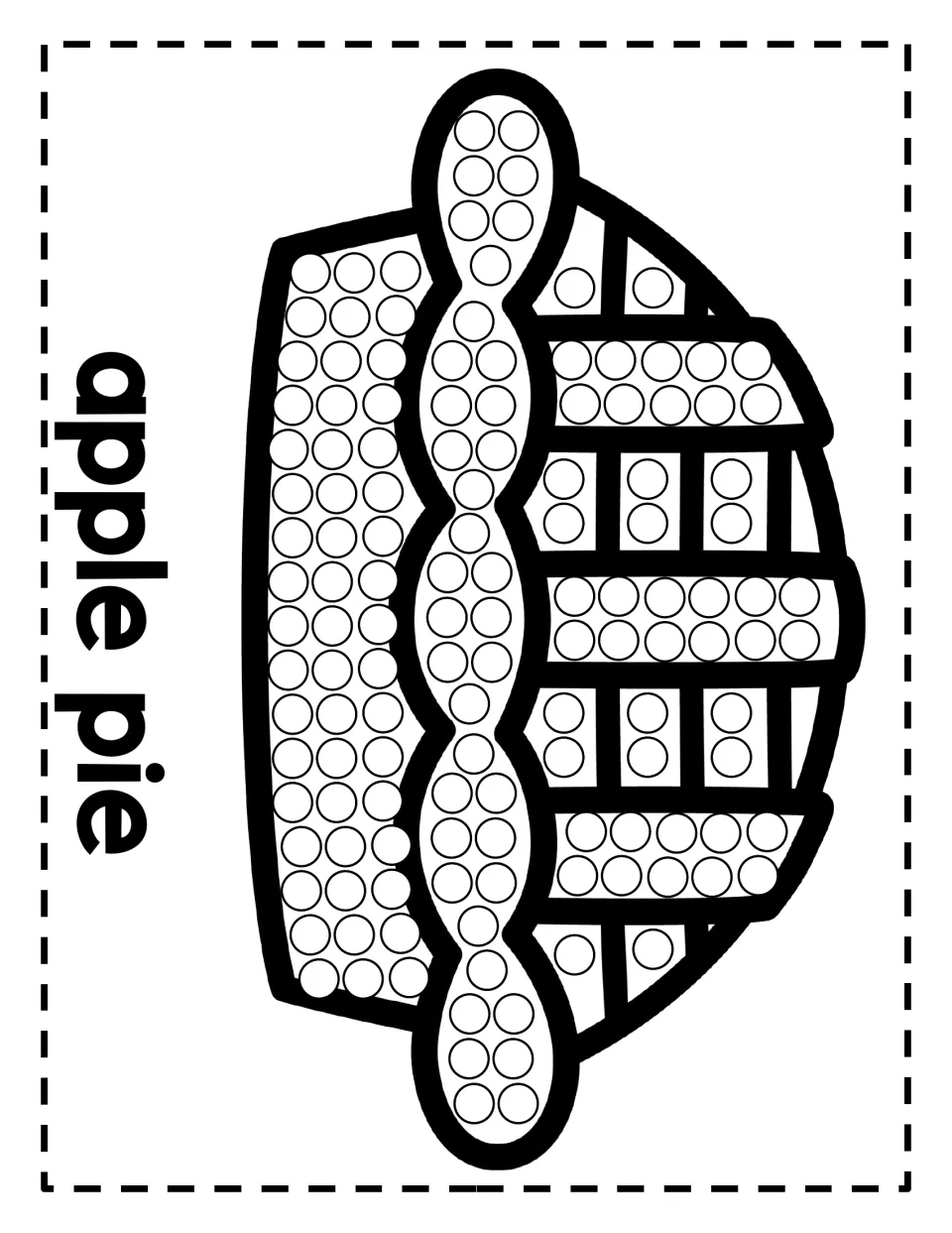 Apple pie dot painting, printed sideways: students dot circles on the pie dish, crimped crust and lattice top