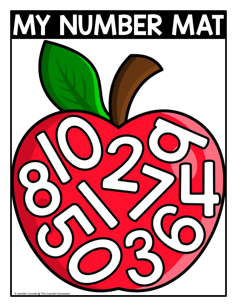 My Number Mat, 0 to 10: students find each number hidden in a red apple of jumbled digits for number recognition