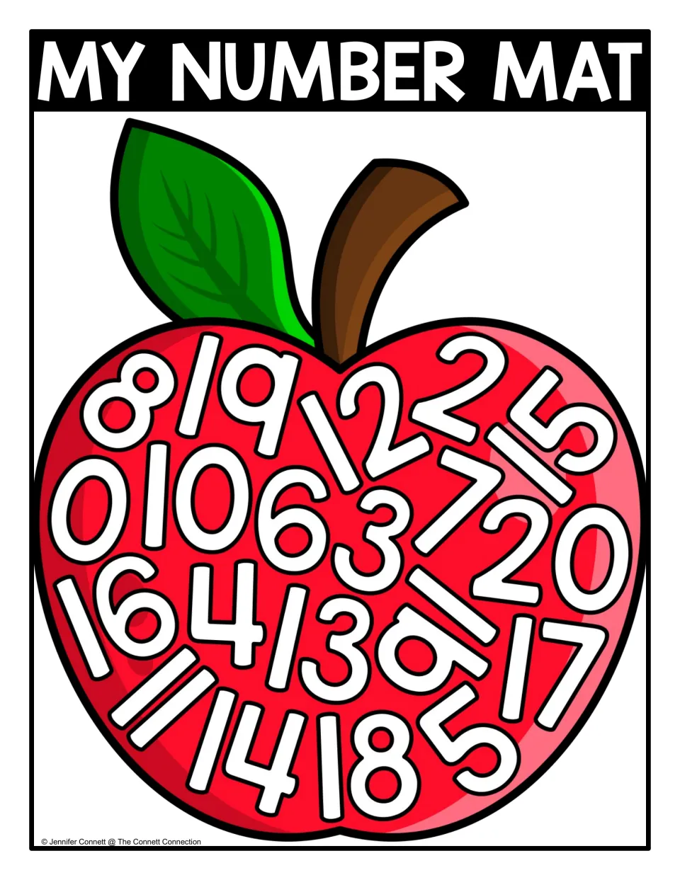 My Number Mat, 0 to 20: students search a red apple crowded with digits to find and name every number