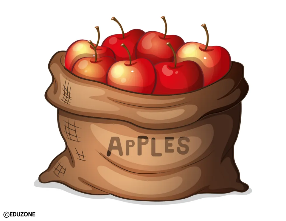 Fall decor cut-out: one large burlap sack labeled APPLES and filled with shiny red apples, sized for a door or board