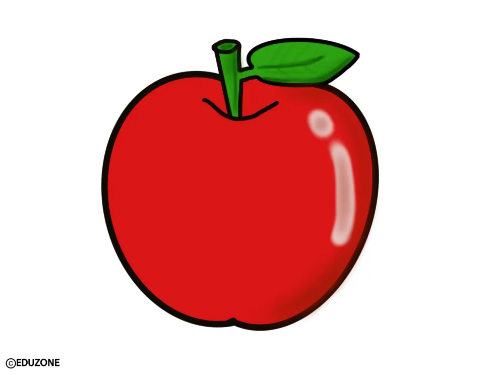 Apple cut-out: one large glossy red apple with a green stem and a leaf pointing right, ready to trim for the display