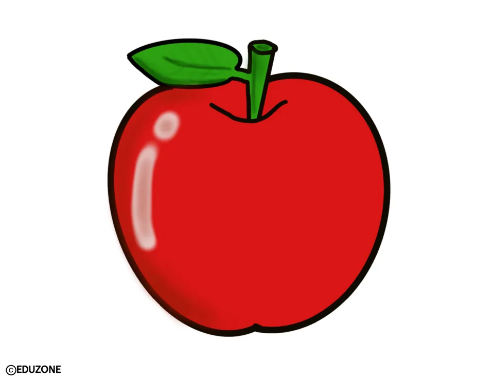 Apple cut-out: one large red apple with its green leaf facing left, a mirror-image version of the single apple design