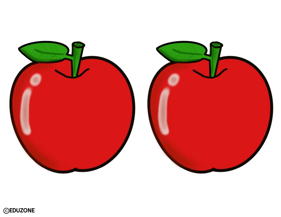 Apple cut-outs: a pair of medium red apples with left-facing green leaves, printed two to a sheet for cutting