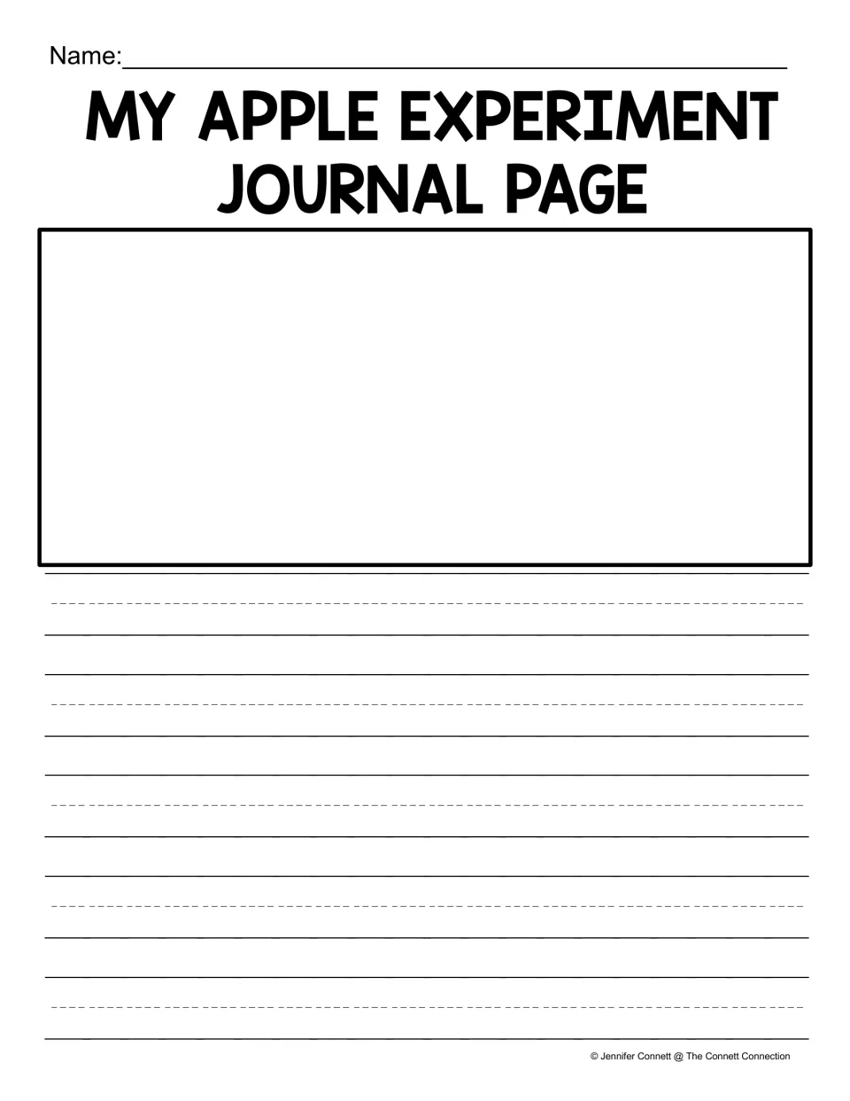 Apple experiment journal without the parts list: a drawing space and writing lines to explain the sink or float results