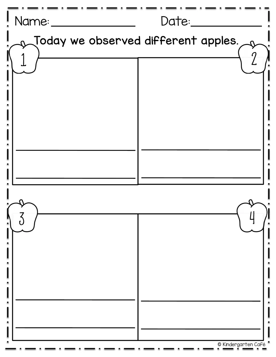 Today we observed different apples: students draw and describe four numbered apples to compare them side by side