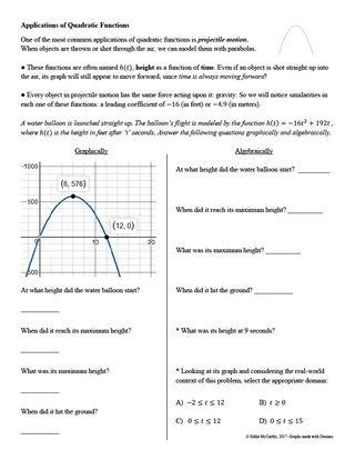 Applications of Quadratic Functions Guided Notes + Homework – sample page 2