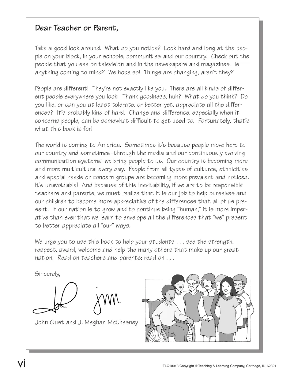 Letter to teachers and parents from the authors urging them to help students appreciate people's differences