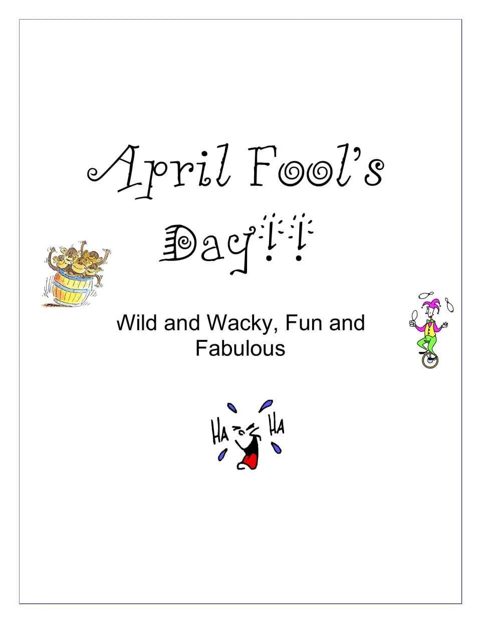 Curriculum cover titled "April Fool’s Day!!!" with the subtitle "Wild and Wacky, Fun and Fabulous"