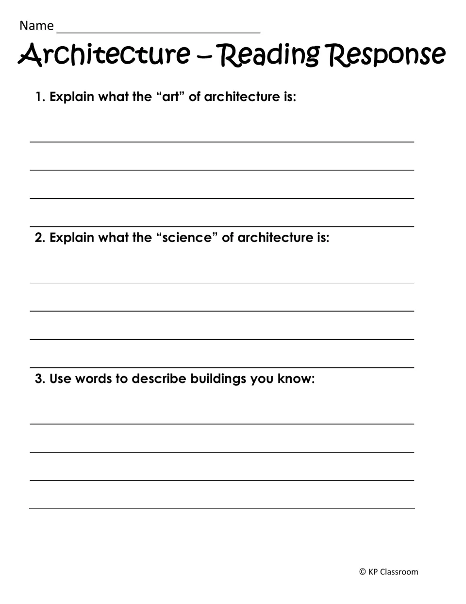 Architecture reading response asks students to explain its art and science and describe familiar buildings