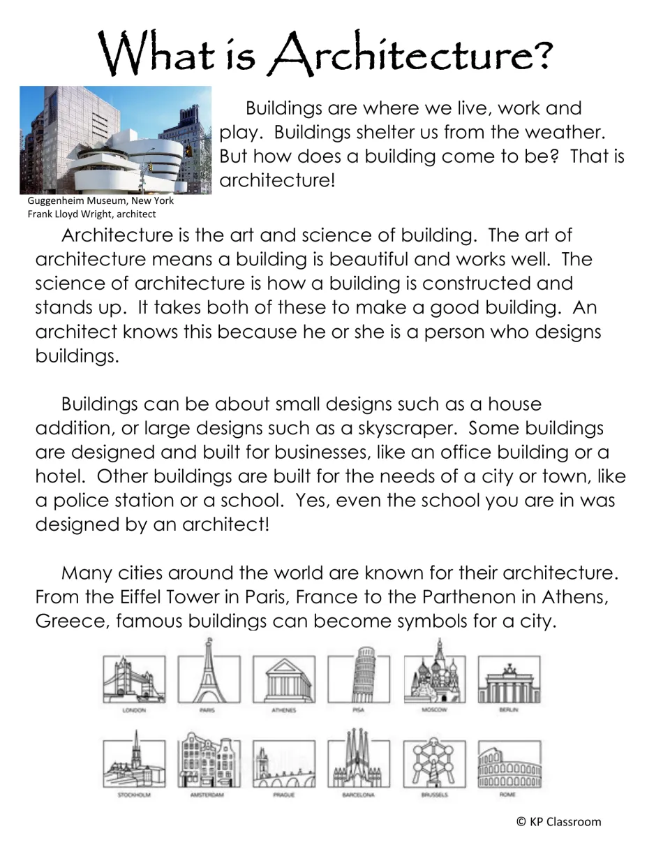 Introductory architecture reading explains the art and science of buildings and their roles in communities