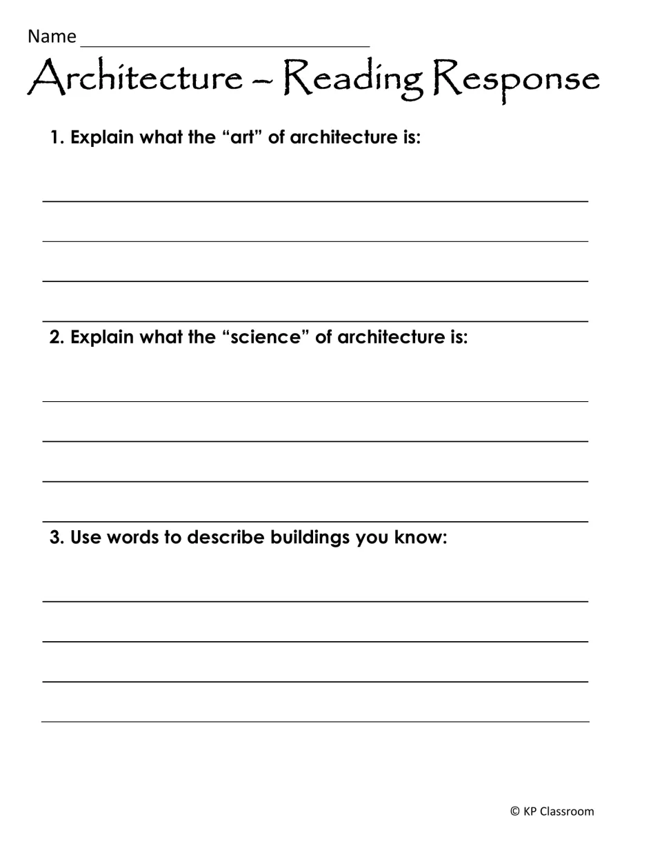 Architecture reading response asks students to explain its art and science and describe buildings they know