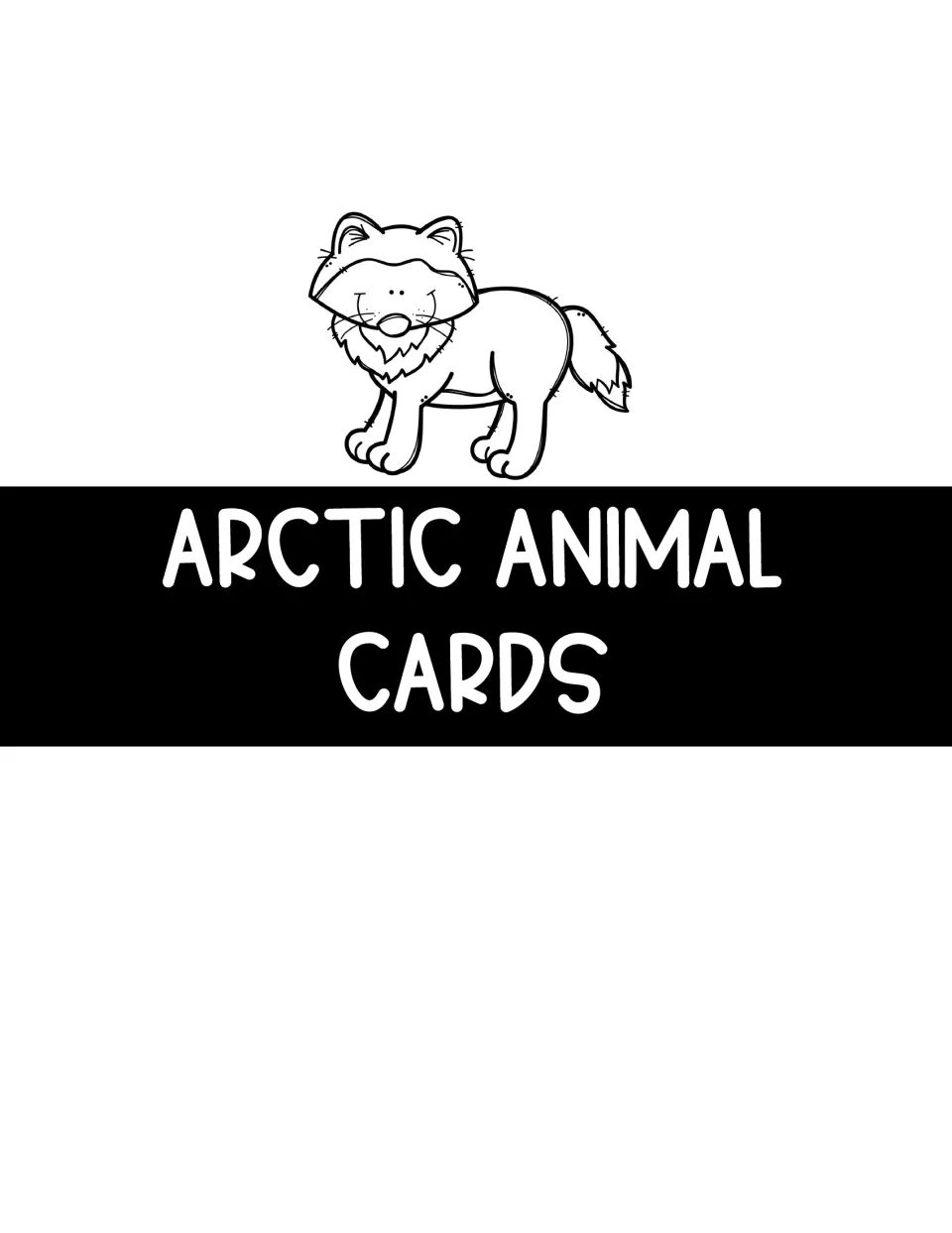 Arctic Animal Cards section title page with a black-and-white arctic fox drawing above the heading