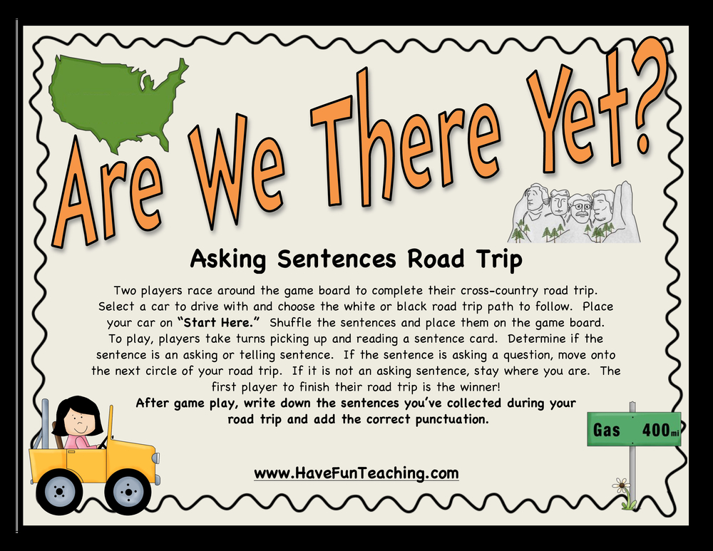 Are We There Yet Asking Sentences Activity teaching resource preview
