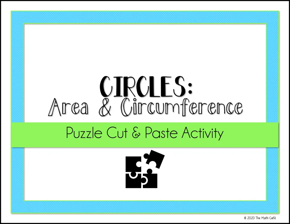 Cover identifies the circle area and circumference resource as a puzzle cut-and-paste activity for students.