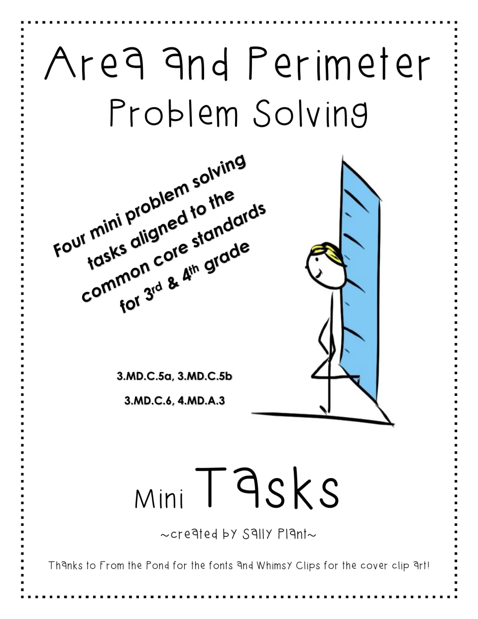 Area and Perimeter Problem Solving cover: four mini tasks where students draw shapes of a set area and find each perimeter