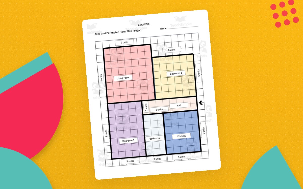 Area and Perimeter Floor Plan Project first image with a color-coded room layout on a square grid