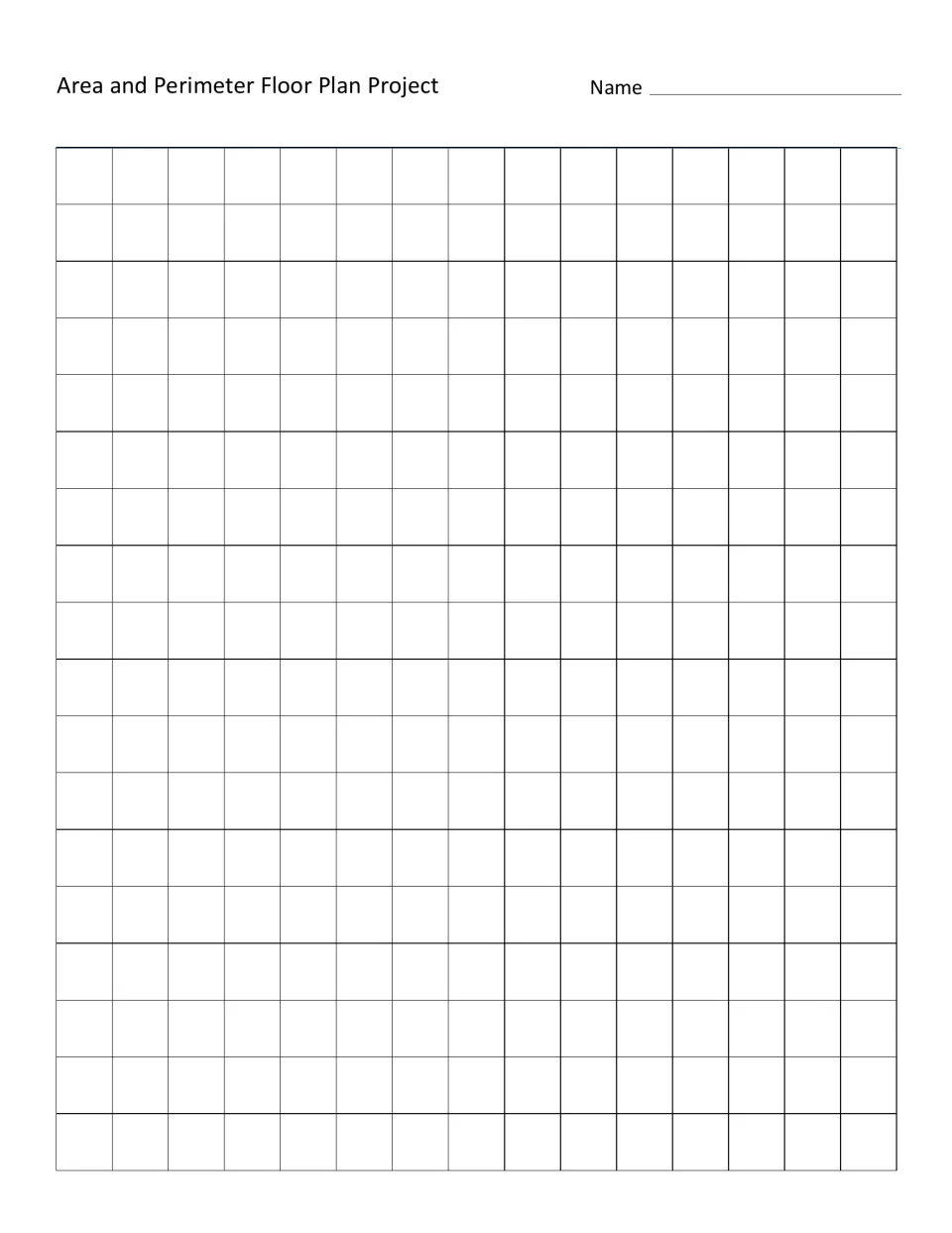 Blank grid paper for the blueprint: students draw the house outline and rooms along the lines with a ruler