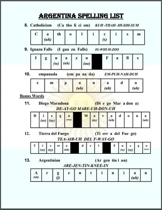 Argentina Spelling List – sample page 2