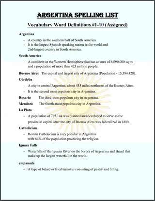 Argentina Spelling List – sample page 3