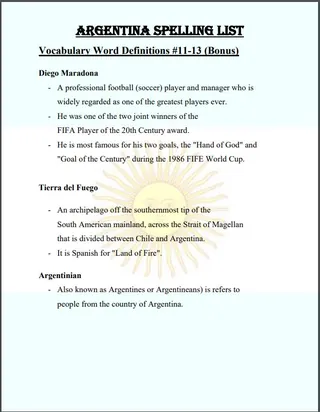 Argentina Spelling List – sample page 4
