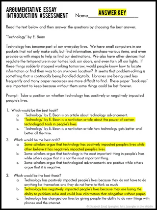 Argumentative Essay Introduction – Middle School Lesson – sample page 4