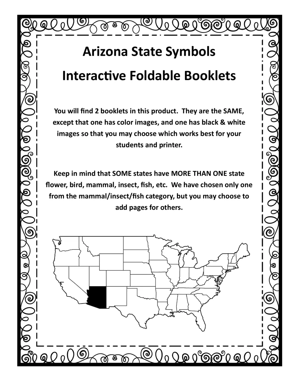Booklet overview explains the matching color and black-and-white image versions and optional extra symbol pages