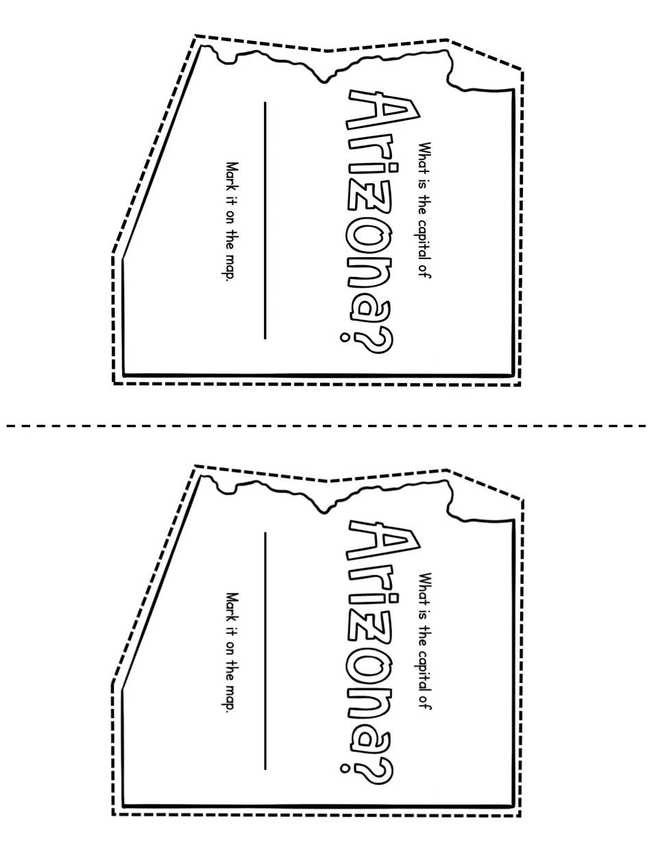 State capital page: students look up Arizona's capital, write its name and mark its location on the state map