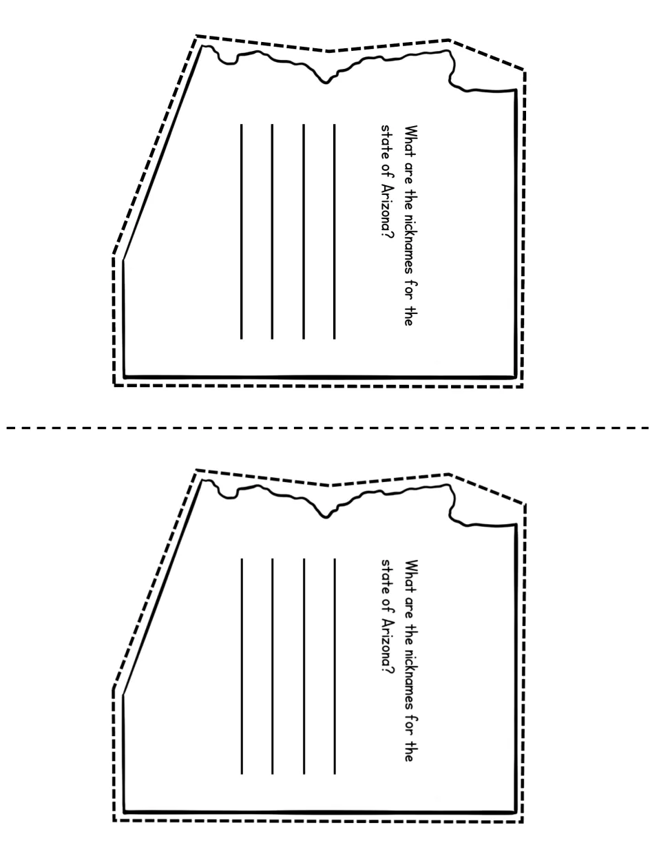 State nicknames page: students look up and write the nicknames used for the state of Arizona on this booklet page