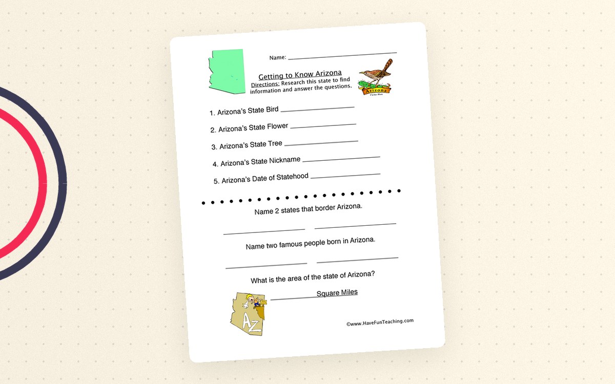 Arizona Worksheet preview: Arizona civic-and-geographic research form