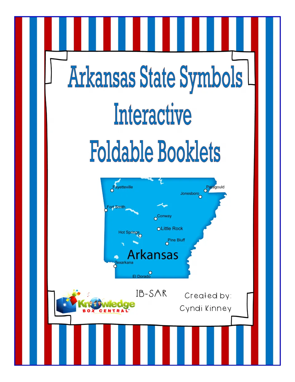 Arkansas State Symbols Interactive Foldable Booklets cover with an Arkansas map marking Little Rock and other major cities