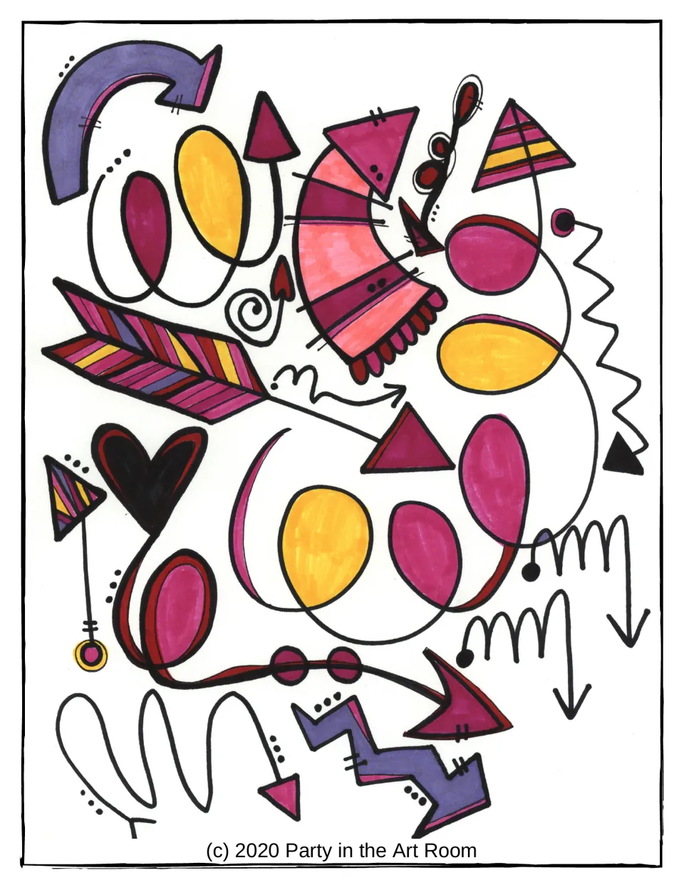 Second finished arrow artwork combines pink, purple, and yellow designs with black outlines and details