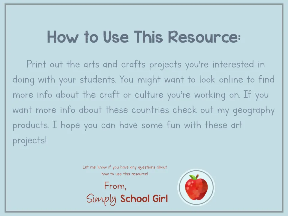 Resource use guide explaining how to select and print craft projects and research the craft or culture online