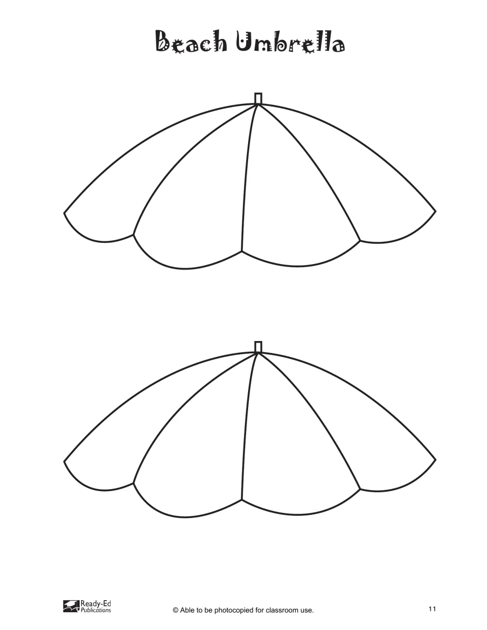 Beach Umbrella template: two blank umbrella tops for students to decorate with circles or patterns, color and cut out