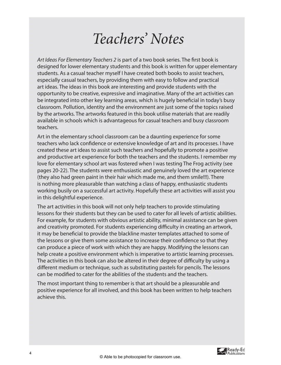 Teachers' Notes explaining the two-book series, its aims for casual teachers and how to adapt lessons to abilities