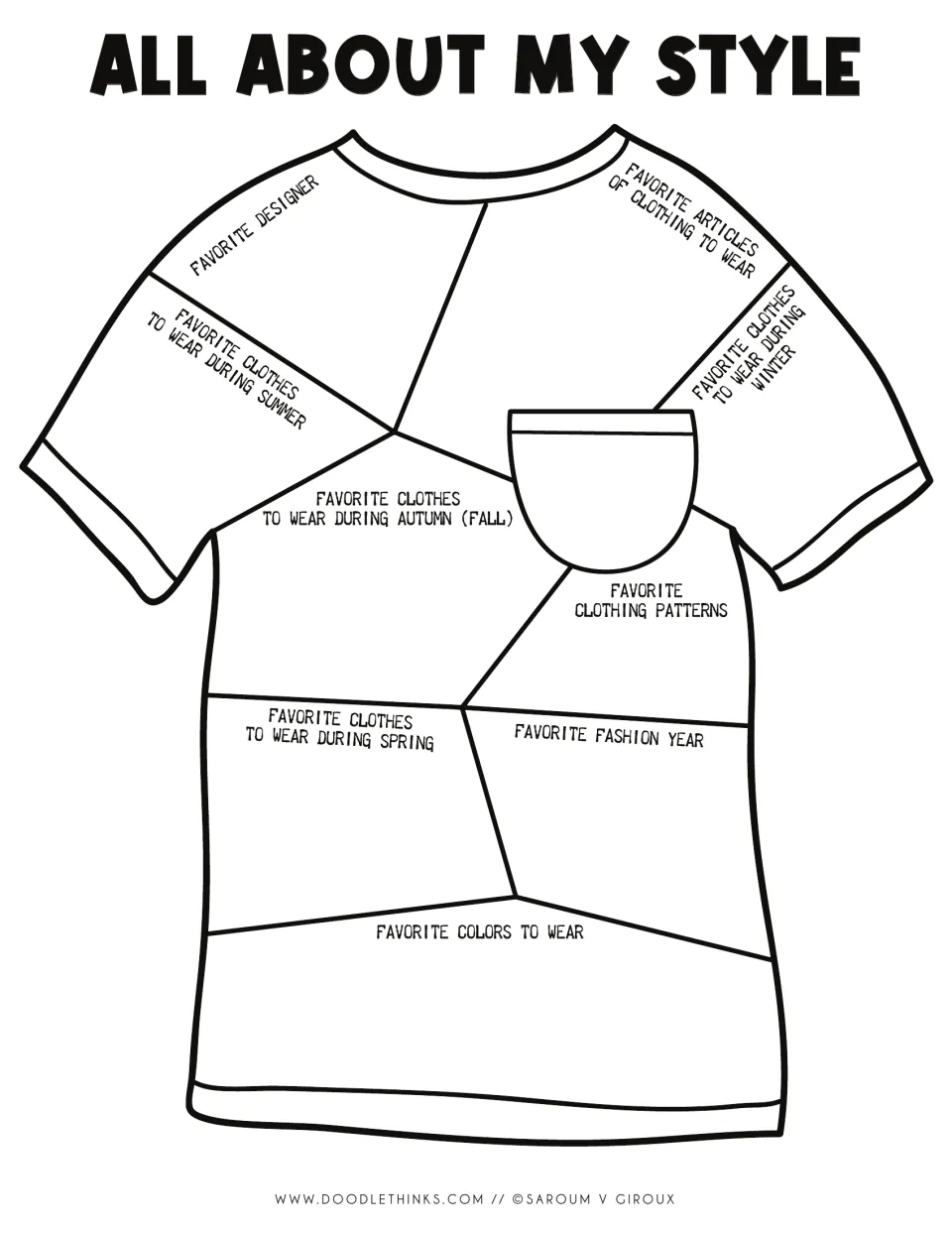 All About My Style T-shirt: students fill in favorite designer, seasonal clothes, patterns and colors to wear