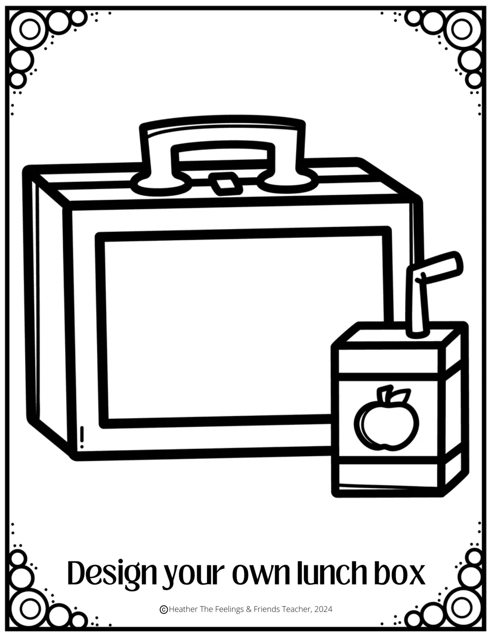 Lunch box design prompt: students decorate a blank lunch box and a juice box with an apple label using their own ideas