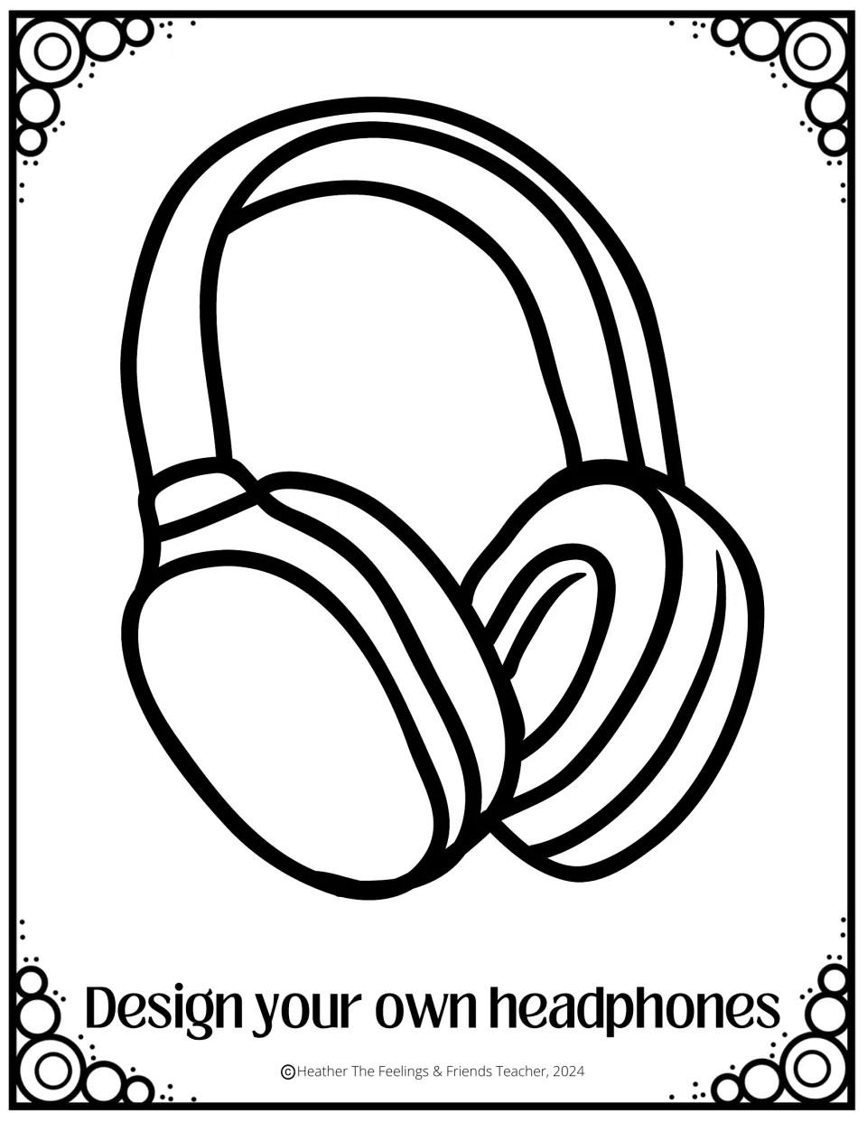 Custom headphones page: students add colors, patterns or symbols to an outline of over-ear headphones to show their style