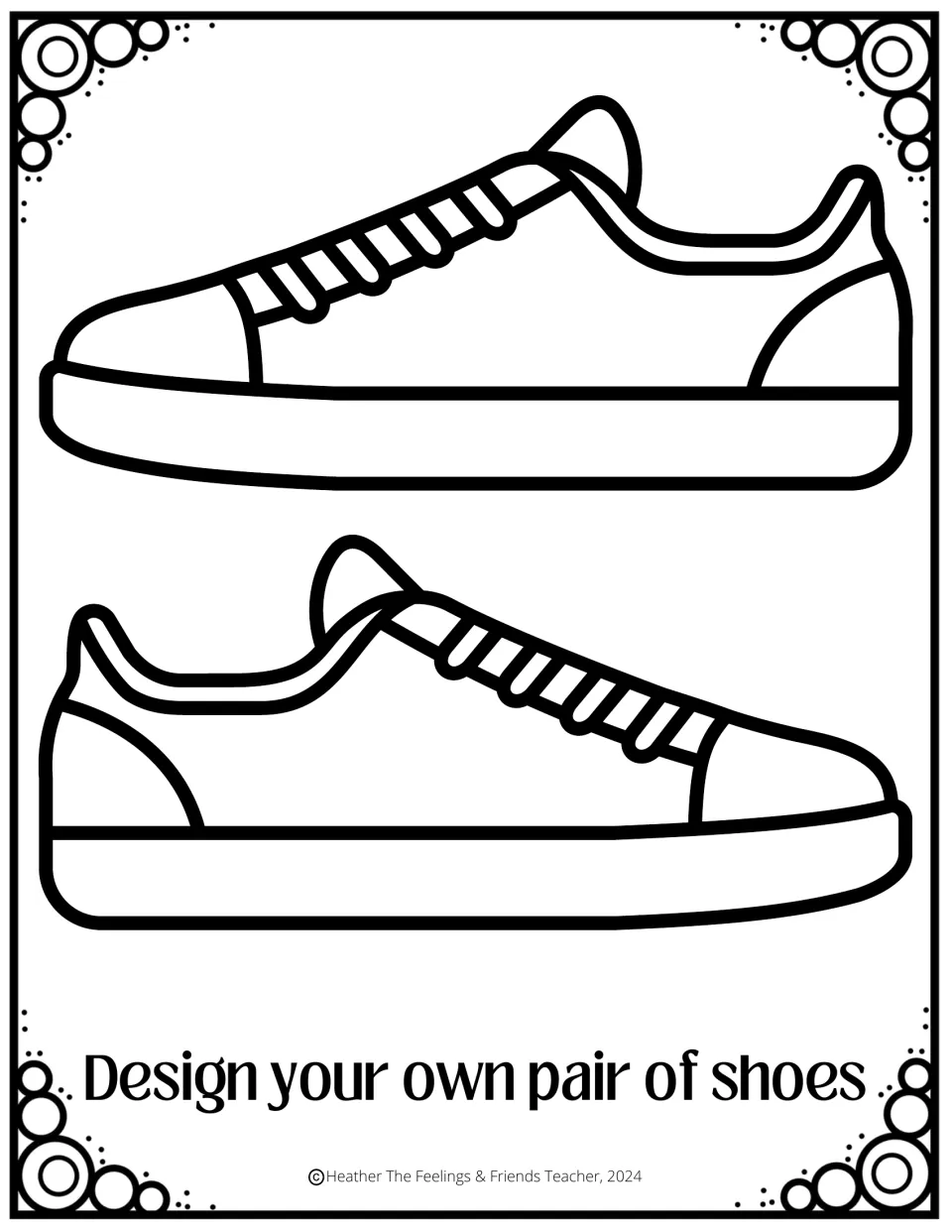 Shoe design prompt: two sneaker outlines for students to customize with their own laces, colors and decorations