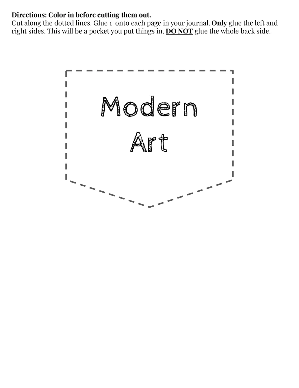 Modern Art journal pocket to color, cut out, and glue on the left and right sides to hold journal items
