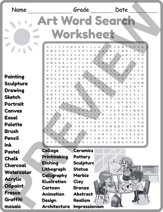 art Word Search 2nd, 3rd, 4th & 5th Grades Worksheet Activity – sample page 2
