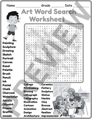 art Word Search 2nd, 3rd, 4th & 5th Grades Worksheet Activity – sample page 3