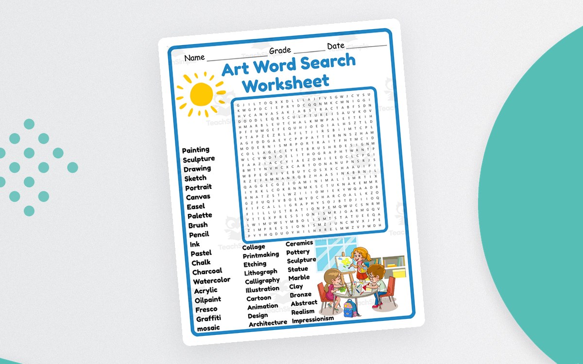 art Word Search 2nd, 3rd, 4th & 5th Grades Worksheet Activity teaching resource preview