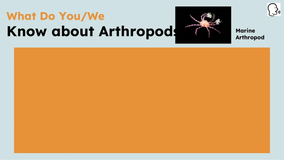Prior-knowledge slide asking what students know about arthropods, with a labeled marine arthropod