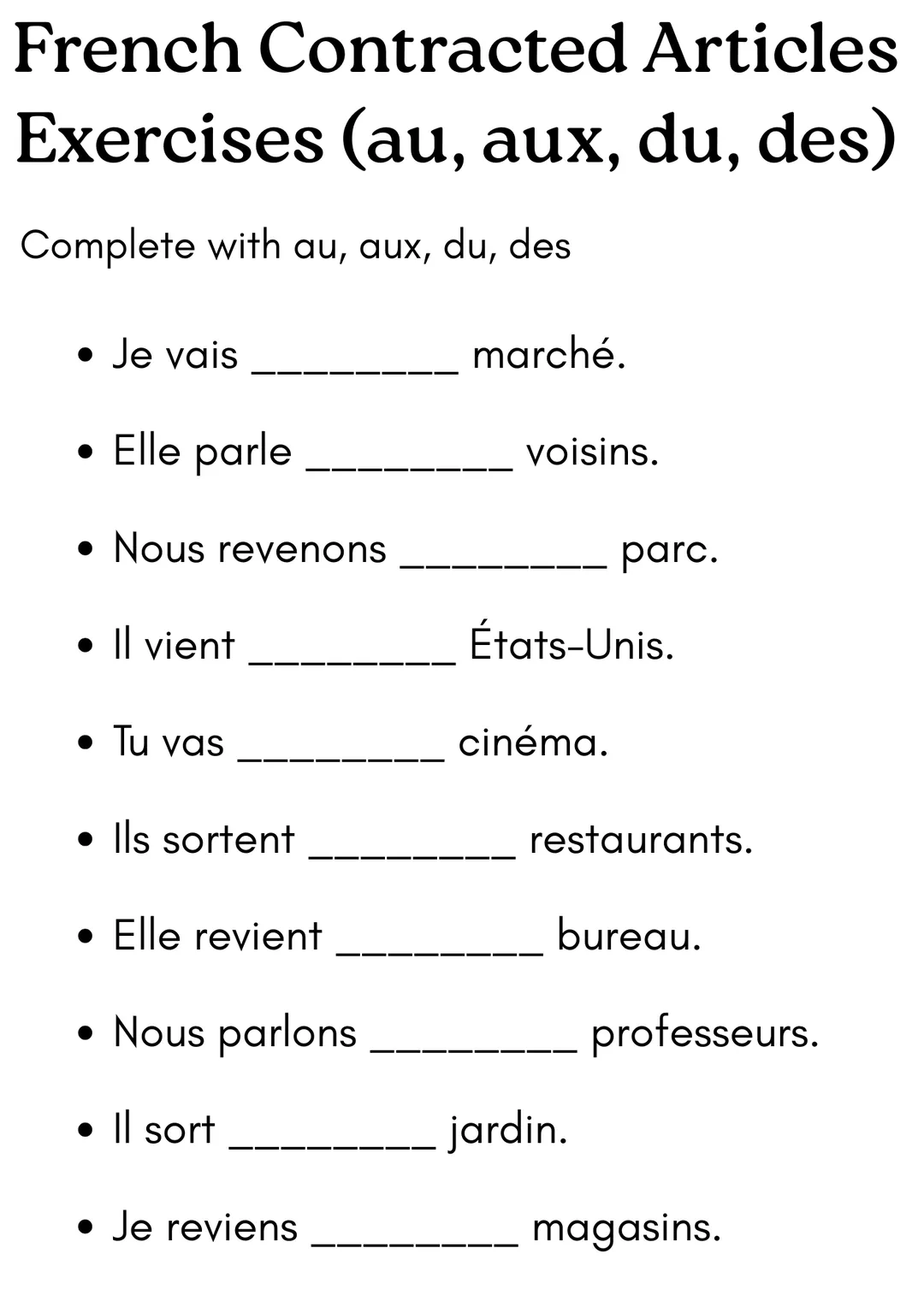 article contracté in french exercises with answers – cover