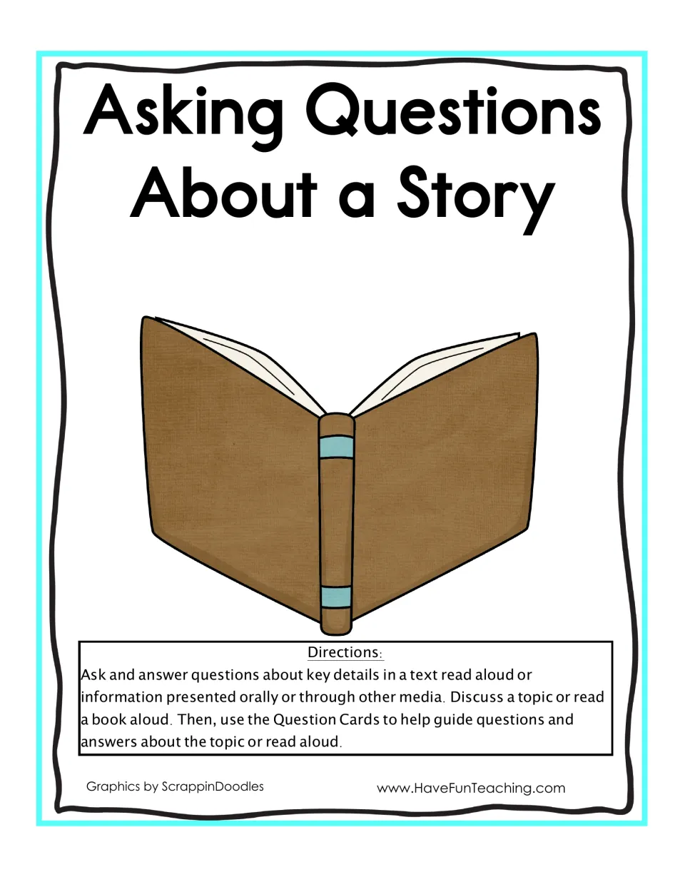 Asking Questions About a Story cover: directions to read a book aloud, then use Question Cards to ask about key details