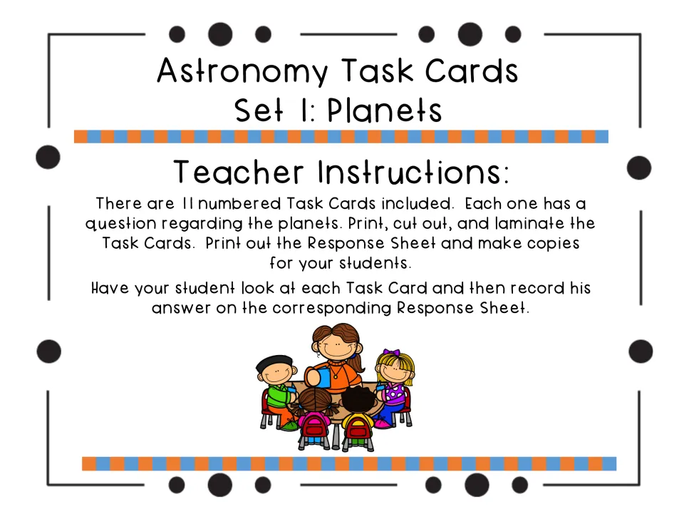 Teacher instructions: print, cut out and laminate the 11 numbered planet question cards and copy the response sheet