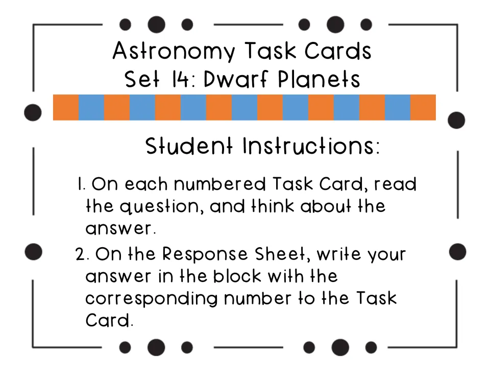 Student instructions: read the question on each numbered task card and write the answer in the matching response block